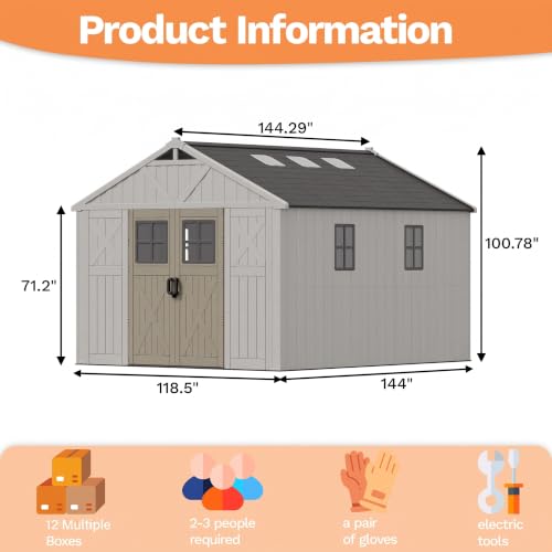 10x12 FT Resin Outdoor Storage Shed with Floor