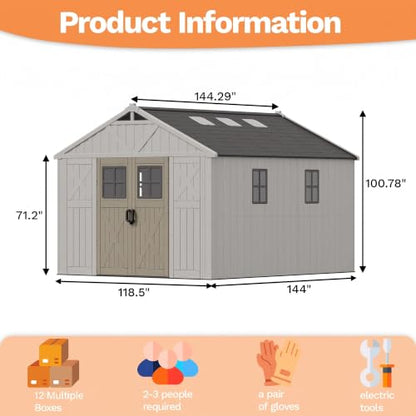 10x12 FT Resin Outdoor Storage Shed with Floor