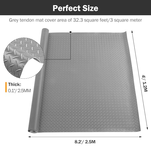 Garage Floor Rubber Mat 4Ft x 8.2Ft Rubber Flooring Rolls Dark Grey