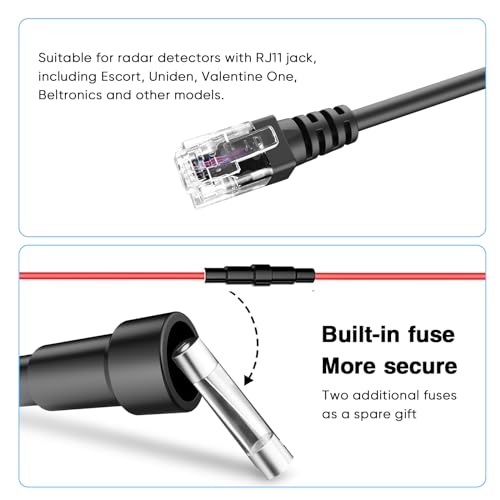 Radar Detector Rearview Mirror Rod Mount and Radar Power Cord Hardwired Kit
