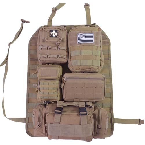 Universal Tactical Seat Back Organizer Vehicle Molle Panel Organizer Storage Bag with 5 Detachable Molle Pouch for All Vehicel Such as Jeep