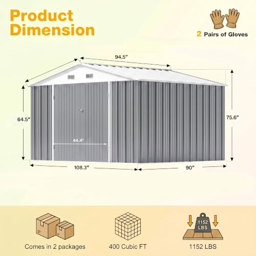 10x8 FT Outdoor Storage Shed with Floor Frame