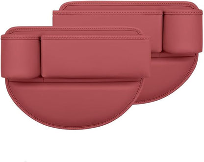 Car Seat Gap Filler Organizer for Tesla Model 3/Model S/Model X/Model Y 2013-2025, with Cup Holder Adjustable Car Seat Storage Box Leather Material,Pink-Driver's+Passenger seat