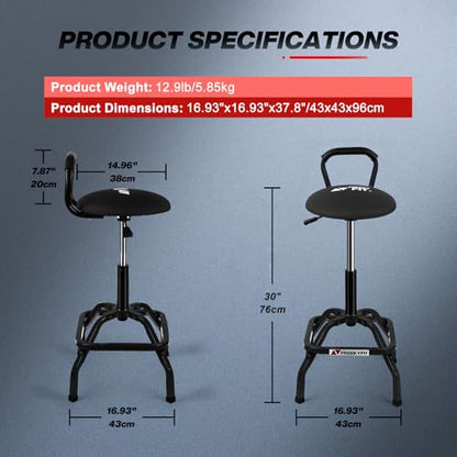 Garage Stool Adjustable Height Swivel Work Mechanic Shop Stool with Backrest