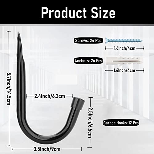 Garage Storage Hooks 3.5Inch Heavy Duty Wall Mounted Garage Utility Hooks 12 Pack Hangers Great for Tools Bikes Ladders Chairs (12 Count)