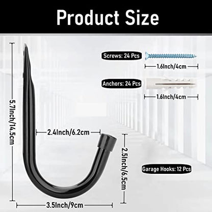 Garage Storage Hooks 3.5Inch Heavy Duty Wall Mounted Garage Utility Hooks 12 Pack Hangers Great for Tools Bikes Ladders Chairs (12 Count)