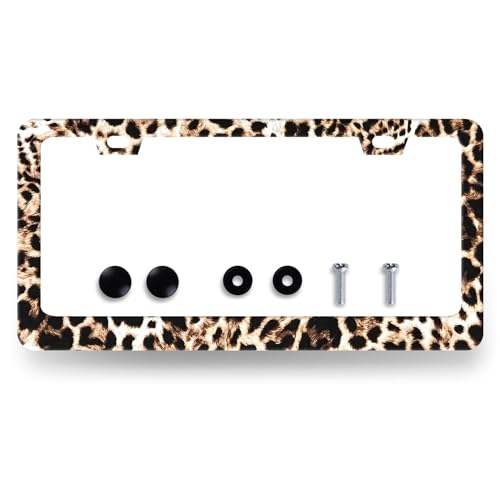 Stainless Steel Animal Brown Leopard License Plate Frame 12.2 x 6.2 Inch