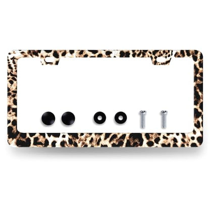 Stainless Steel Animal Brown Leopard License Plate Frame 12.2 x 6.2 Inch