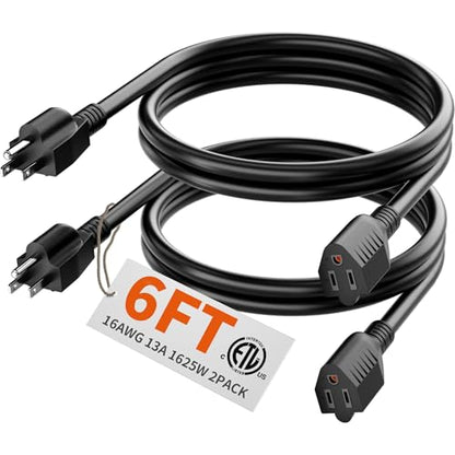 Indoor Outdoor Black Extension Cord 6FT 2Pc Waterproof 16 (2 Count)