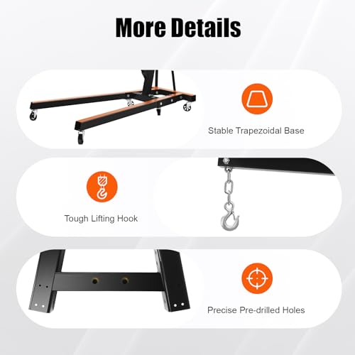 Folding Engine Crane 2 Ton Folding Engine Hoist 4400lbs Crane Hoist Lift with 6 Iron Caster Wheels for Garage
