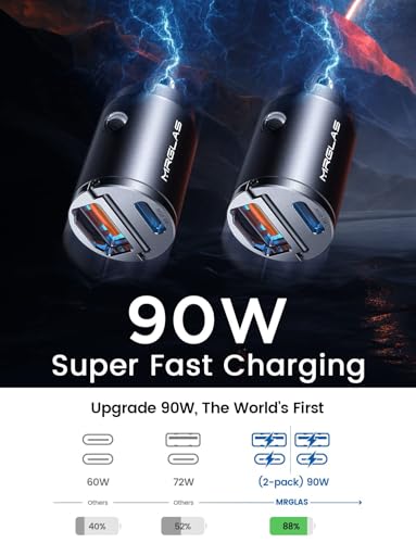 2 Pack 90W USB C Car Charger Fast Charging Type C Cigarette Lighter Adapter (2 Count)