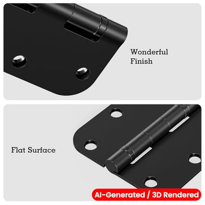 Rounded Matte Black Door Hinges 3.5 Inch 5 (12 Count)
