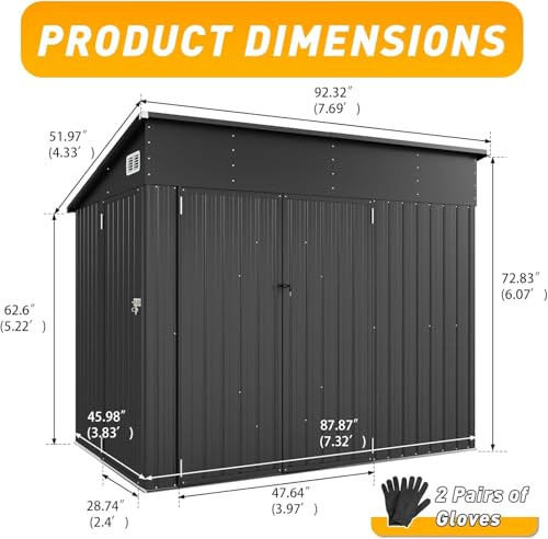 8'x4' Outdoor Storage Shed with Triple Door Lean to Metal Sheds Weatherproof UtilityGalvanized Steel Sheds