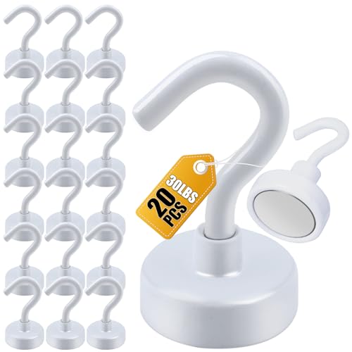 Magnetic Hooks 20pcs 30lbs+ Cruise Essentials 2026 Magnet Hook White (20 Count)