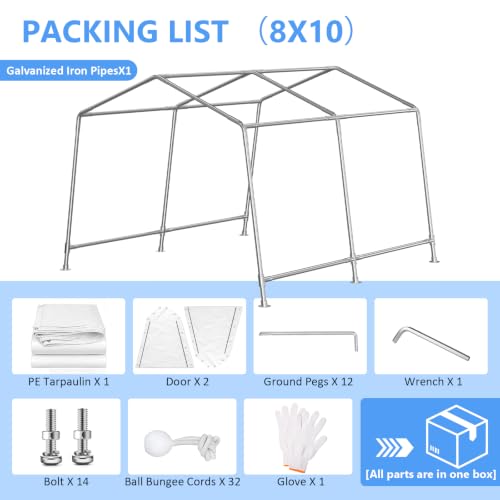 8x10 FT Enclosed Carport with Roll