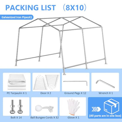 8x10 FT Enclosed Carport with Roll