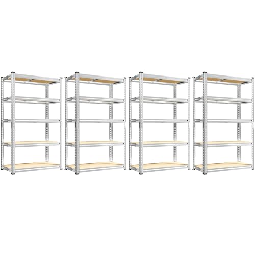 Storage Shelves 2020LBS Garage Shelving Heavy Duty Metal Shelving Adjustable 5 Tier Pantry Shelves for Garage Pantry Closet Kitchen Basement 28" W x 12" D x 59.8" H (4 Count)