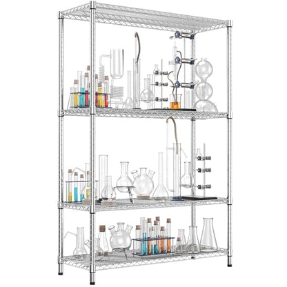3400 LBS Garage Shelving Wide Storage Shelves 4 Tier Metal Shelves Heavy Duty Adjustable Utility Shelf Rack Chrome 17.7" D x 47.2" W x 70.4" H (4 Count)