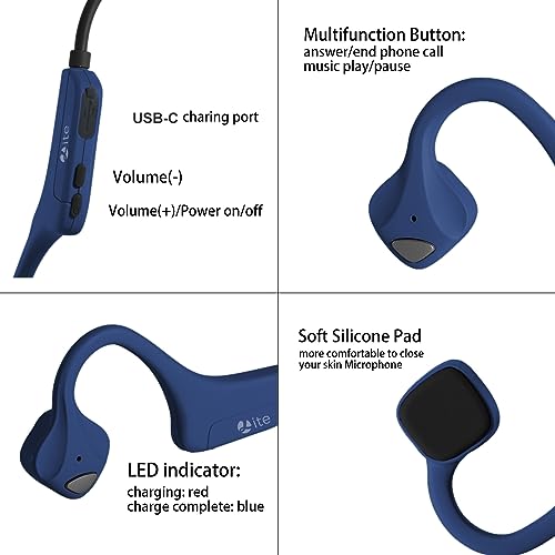 Bluetooth Headphones Waterproof Bone Conduction Headset Open Ear Earphones Blue Headset with mic