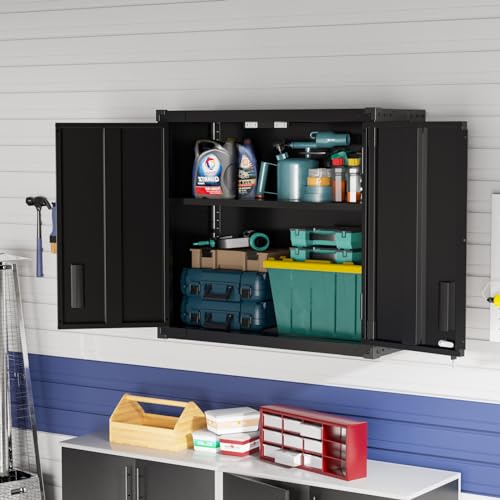 Garage Wall Cabinet with Locking Doors and Adjustable Shelf