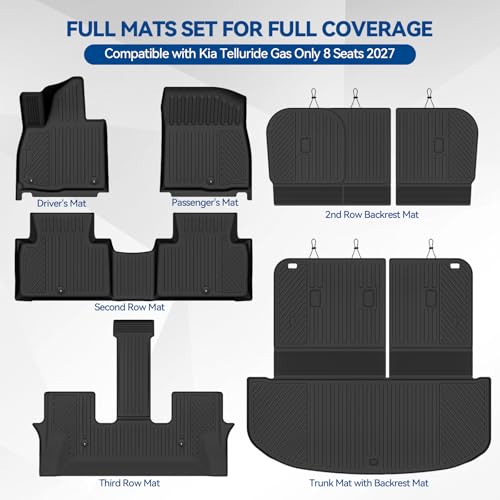 Custom Fit Floor Mats for Kia Telluride Gas Only 8 Seats 2027