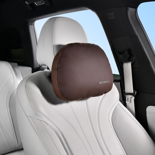 Leather Car Headrest Pillow Car Neck Pillow with Adjustable Strap