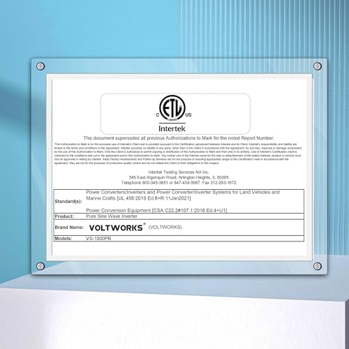 1000 Watt Pure Sine Wave Power Inverter ETL UL458 12V DC to 110V 120V AC