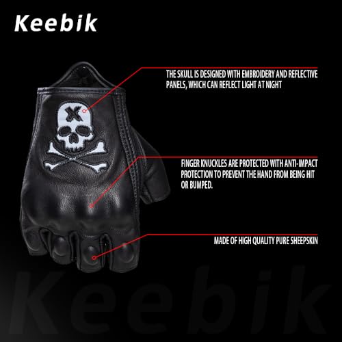 Goatskin Leather Motorcycle Motorbike Powersports Racing Gloves Reflective Skull Touchscreen for Men and Women Model