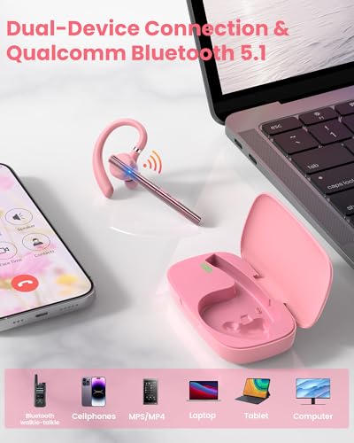Bluetooth Headset V5.1 72H Talk Time Dual Mic with Mute Button for Business