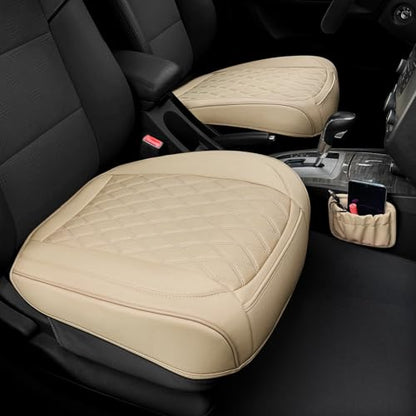 2 Pack Leather Front Car Seat Bottom Covers Beige (2 Count)