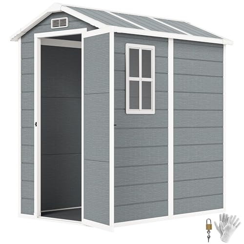 4.3' x 6.1' Outdoor Storage Shed Waterproof Resin with Floor Gray