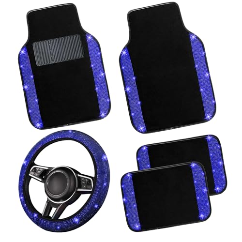 Bling Car Floor Mats Full Set and Steering Wheel Cover