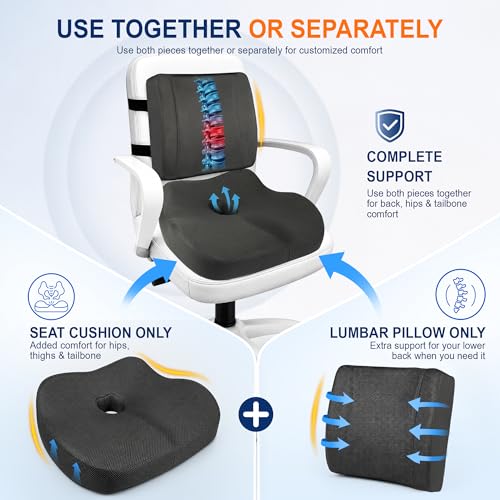 Car Seat Cushion and Lumbar Back Support Pillow Set for Driving
