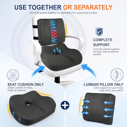 Car Seat Cushion and Lumbar Back Support Pillow Set for Driving