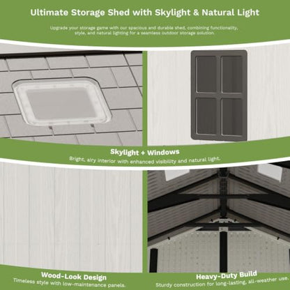 10x14 FT Resin Outdoor Storage Shed with Floor and Skylight
