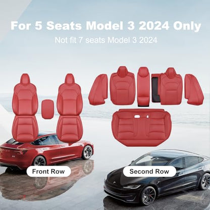 2024 2025 Tesla Model 3 Highland Upgraded Car Seat Covers Nappa Leather Car Interior Airbag Compatible Cushion Cover Full Set Custom Fit Model 3