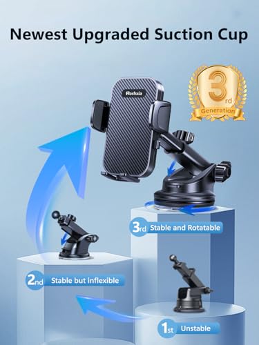 3-in-1 Phone Mount for Car [2026 Most Stable and Flexible Suction Cup] Vent Dashboard Windshield Cell Phone Holder Car Fit for iPhone, Samsung, All Phone