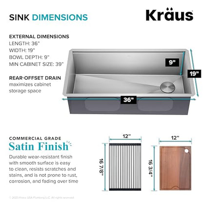 Stainless Steel 36 in Undermount Kitchen Sink KWU110