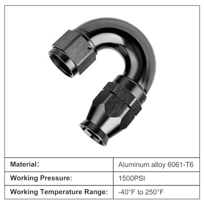 12AN 180 Degree PTFE One Piece Full Flow End Hose Fitting Aluminum Black