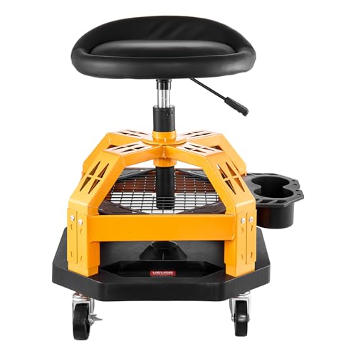 Mechanic Stool Dual Storage Trays Rolling Stool and Garage Stool with Adjustable Height 23.6