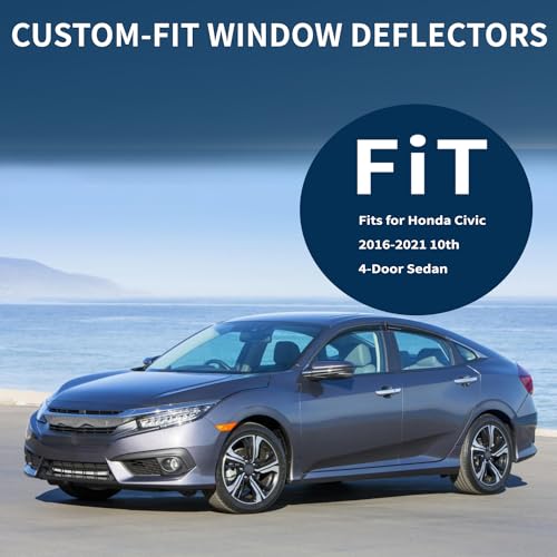 4PCS Rain Guards Window Visors Wind Deflector Fits for Honda Civic 2016