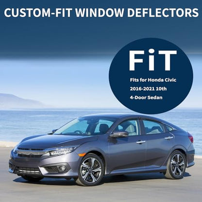 4PCS Rain Guards Window Visors Wind Deflector Fits for Honda Civic 2016