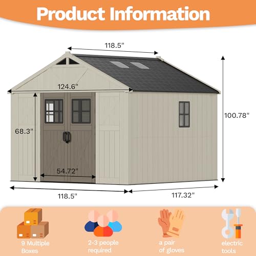 10 x 10 FT Plastic Outdoor Storage Shed with Windows