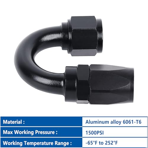 Swivel 6AN Fitting 180 Degree For CPE Braided Hose End Black 2Pcs (2 Count)