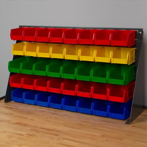 98636 Heavy Duty Steel Louvered Panel Standing Work Bench Storage Rack Garage Organizer for Mounting AkroBin Storage Bins