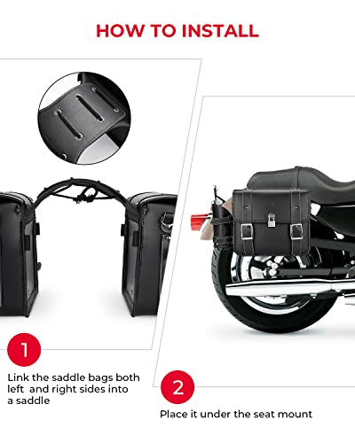 PU Leather 20L Motorcycle Saddlebags with Cup Holder Throw Over (2 Count)