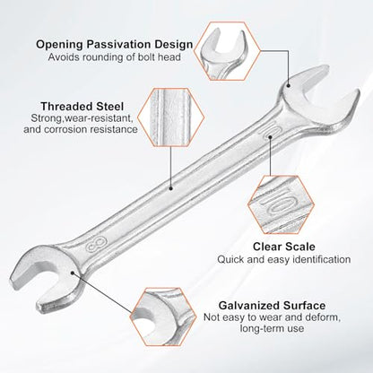 Double Open End Wrench 8mm x 10mm Metric 15 Degree Offset Angle Small Flat Head Wrench Galvanizing Open Ended Spanner for Automotive Repair Furniture Assembly