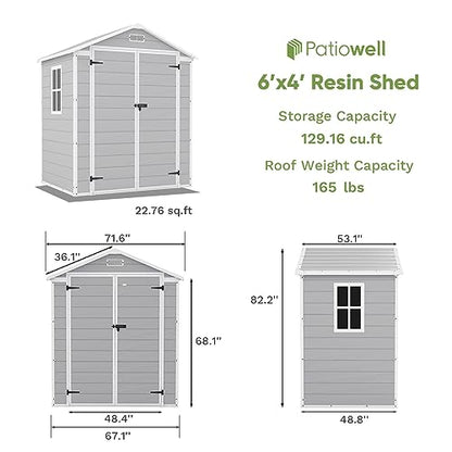 6x4 FT Resin Outdoor Storage Shed with Floor