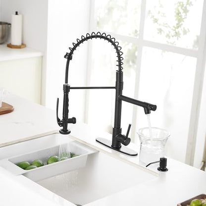 Commercial Pull Down Kitchen Sink Faucet with Sprayer Matte Black
