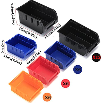 Wall Mounted Storage Bins Parts Rack 4 Colors Bin Organizer Garage Plastic Shop Tool